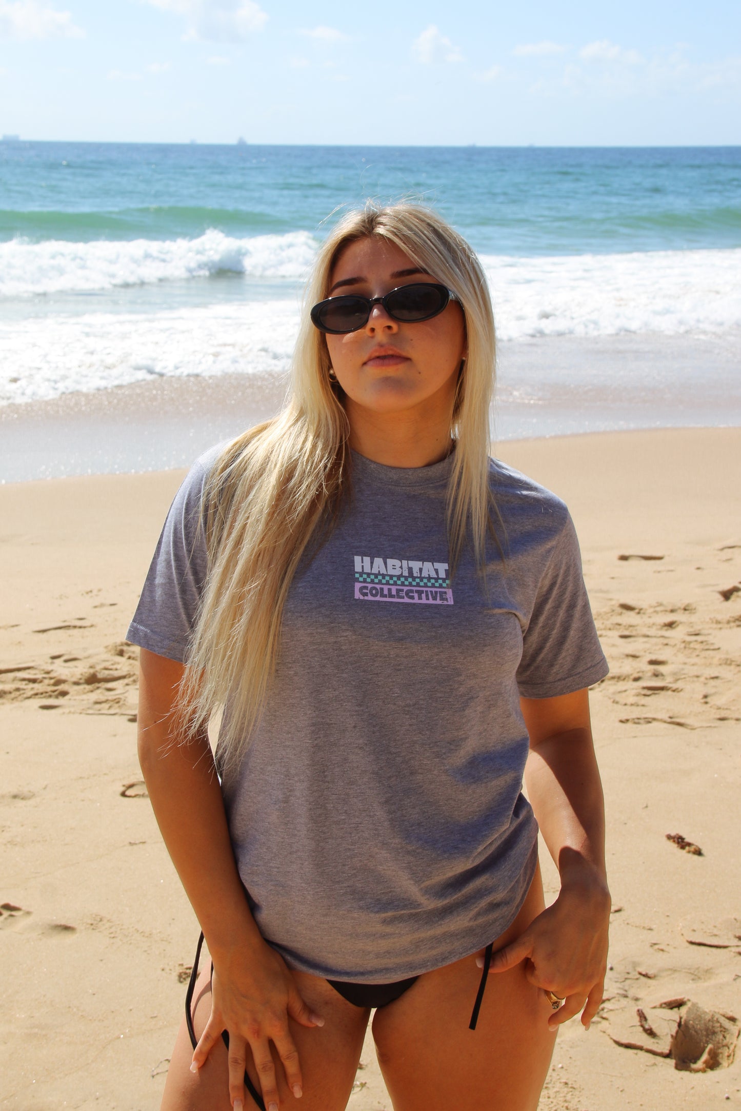 Palm Cove organic t-shirts, womens surfwear, grey t-shrt, unisex surfwear.