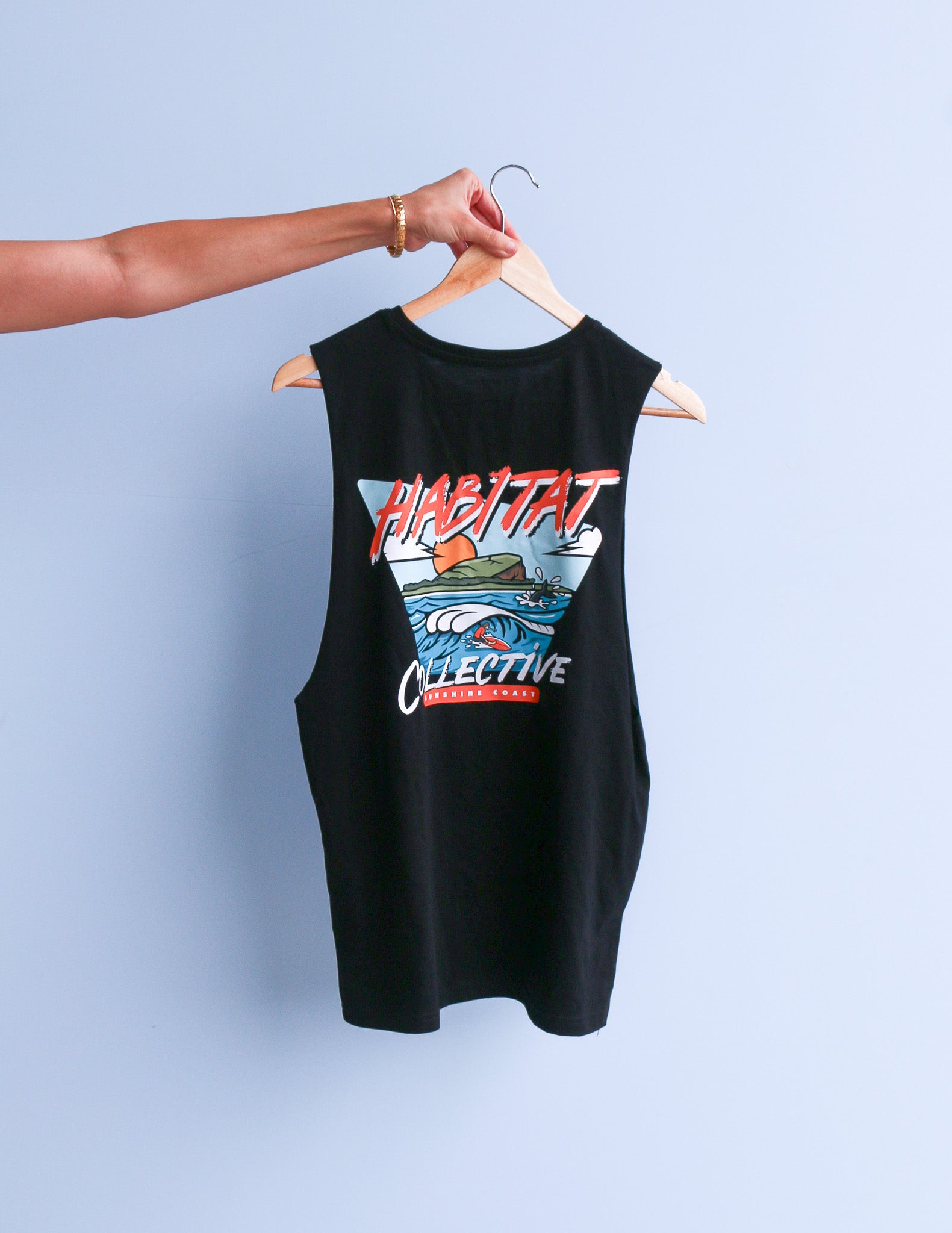 Mudjimba Island Sleeveless Tee, surfwear, singlet, organic surfwear